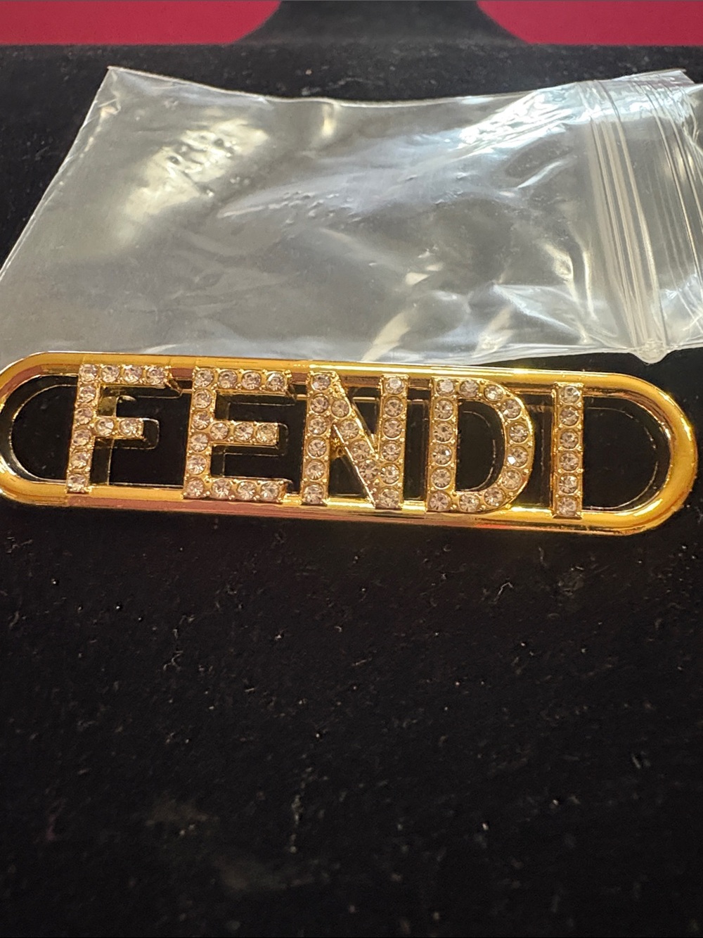 Fendi Gold-Tone Crystal Logo Pin - Picture 2 of 3